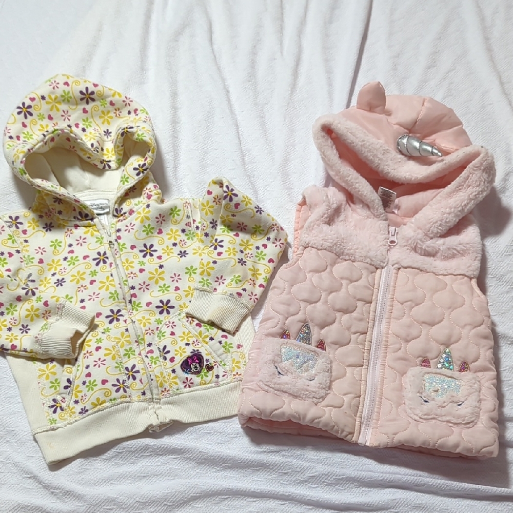 Floral Hoodie and Pink Unicorn Vest Set